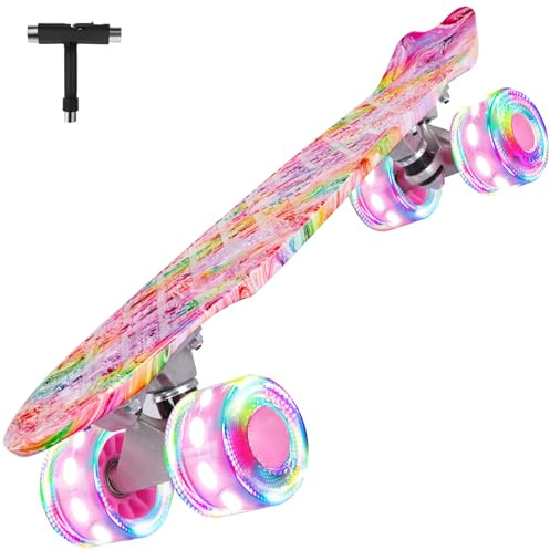 BELEEV 22 inch Skateboards for Kids, LED Light Up Wheels & T-Tool