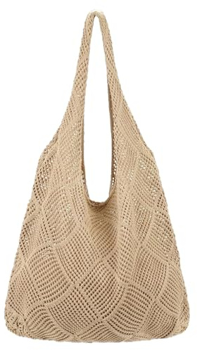 HEVIBK Sac à bandoulière en toile pour femme,Grande capacité, pour été, plage, sac à main décontracté (Marron)