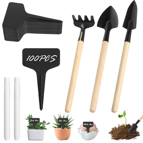 100 placas para plantas, resistentes a la intemperie, para plantas, con 3 palas de jardín, pequeñas y 2 marcadores, juego de herramientas de jardín, para verduras, flores, plantas en maceta, hierbas