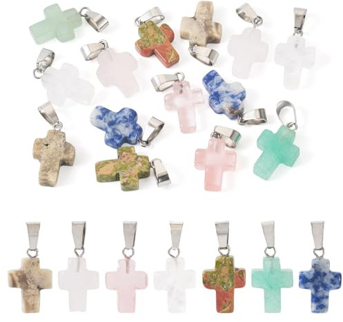 Craftdady 14 colgantes crucifijo piedra preciosa, broche a granel para joyería, manualidades