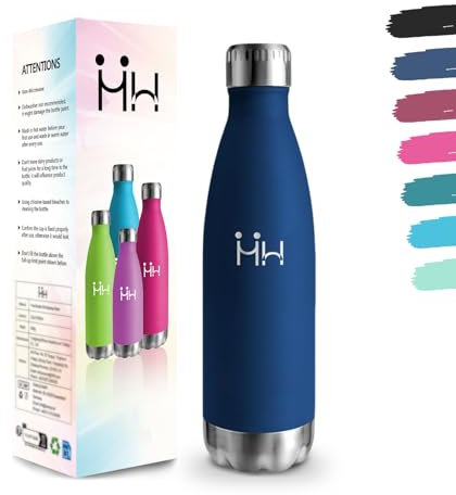 Gourde, 500 ml Sans BPA, Gourde Isotherme, 18/8 Acier Inoxydable, Bouteille Isotherme, Isolation Sous Vide à Double Paroi, Acier Inoxydable pour École, Randonnée - Bleu foncé Bouteille d'eau