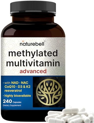 Methylated Multivitamin for Men and Women, 240 Capsules | 27-in-1 Formula with Vitamins B Complex, C, D3, K2, NAD, NAC, CoQ10, Resveratrol, Magnesium, Zinc & More | Daily Essential Vitamins