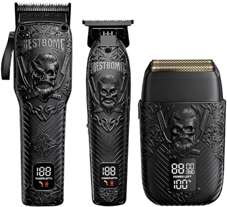 BESTBOMG Professional Cordless Mens Hair Clippers & Beard Trimmer and Electric Shavers Kits & Sets,Metal Hair Clippers Cutting Grooming Kit with Long Battery Life for Family Barber Use (Black)