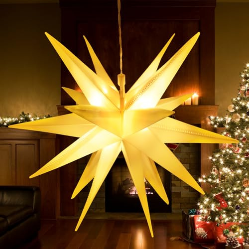 KATELUO Estrella de Navidad LED 3D, Estrella Luminosa 3D, Estrellas Plegable con Luz LED para Interior y Exterior, Adornos para Árboles de Navidad Ventanas Balcones Fiesta Boda