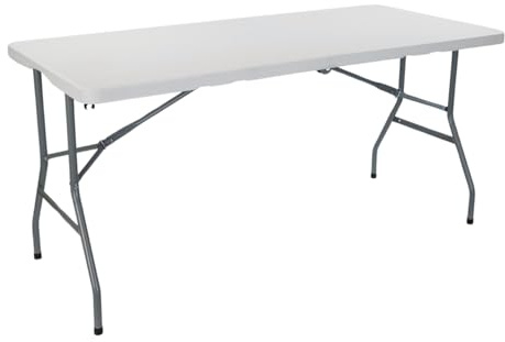 Tavolo Catering e Campeggio Pieghevole Portatile Rettangolare 122 cm, 150 cm, 180 cm, 240 cm | Dayron | Multiuso: Campeggio, Eventi in spazi esterni o interni | Resina e gambe in acciaio