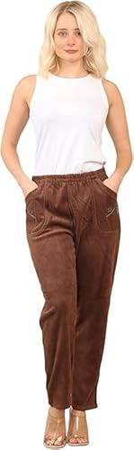 Pretty Attitude High Elastic Waist Corduroy Trousers Women’s – Straight Leg Cord Velvet Pants, Pull On Women’s Corduroy Pants (UK, Numeric, 16, Regular, Regular, Brown)