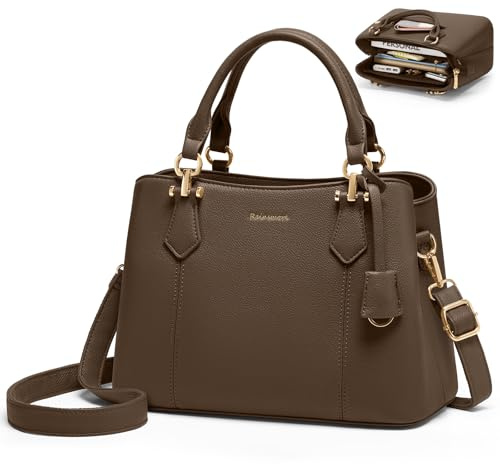 RAINSMORE Handtasche Damen Mittelgroß PU Leder Damenhandtaschen Klein Henkeltaschen Damen Umhängetasche Tasche Damen Tote Bag Schultertaschen Kaffee