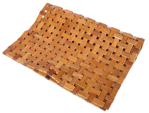 Amosfun Alfombra de Baño de Bambú, Esterilla de Sauna, Plegable, Color Café, Antideslizante, Cojín Cómodo, para Baño y SPA
