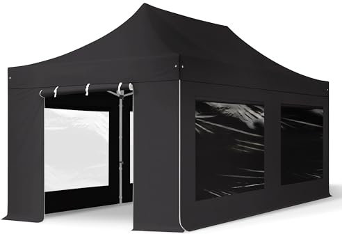 TOOLPORT Faltzelt Professional 3x6 m - mit 4 Seitenteilen (Panoramafenster) Faltpavillon ALU Pavillon Partyzelt schwarz