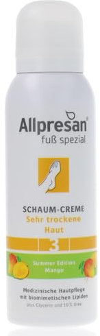 Allpresan Fuß spezial Nr. 3 Schaum-Creme mit Mango Duft - Fußcreme für sehr trockene Haut - Zur täglichen Fußpflege sehr trockener Füße - 125 ml