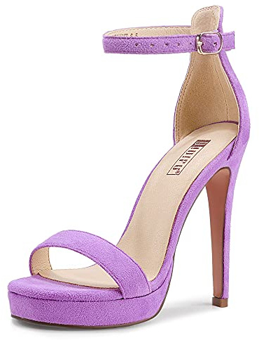 IDIFU Women's Stiletto High Heel Sandals Platform Open Toe Ankle Strap Dress Shoes for Women Bride Ladies in Wedding Bridal Party Homecoming (Lilac Suede, 8.5 M US)