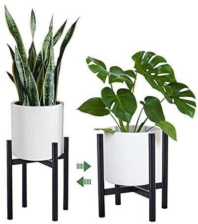 O'woda Pflanzenständer, Verstellbare Blumentopfständer aus Metall, Modern Blumentopfhalter für den Innen- und Außeneinsatz, Einstellbare Breite 21 cm bis 38cm (Schwarz)