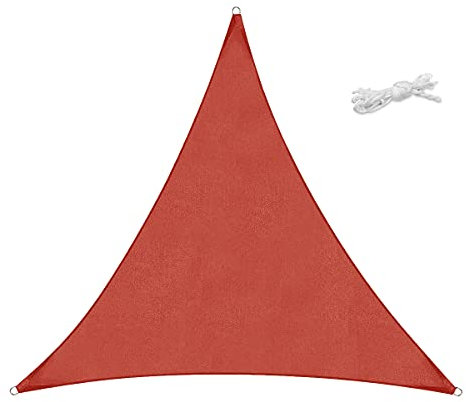 Sekey Sonnensegel Wasserdicht 3x3x3m Dreieckig PES Polyester, Sonnenschutz 95% UV Schutz Windschutz Reißfest Wetterfest, für Balkon Garten, mit Ösen und Befestigungsseile, Rost rot