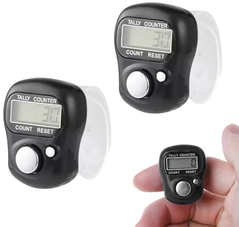 Rundenzähler Digital, Mini Finger Counter, 2 Stück Zähler, Handzähler Elektronisch, Finger Counters, Digitale LED-Finger-Clicker, Elektronische Finger Zähler, Fingerzähler, Manueller Zähler（Schwarz)