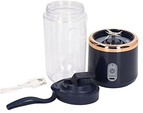 Mini Maker, Tragbarer Mixer, Maker Flasche, 300 ml Blender Elektrisch, 1200 MAh, Mini USB Ladeabzieher mit Deckel (Blau, 6 Klingen, Deckel)