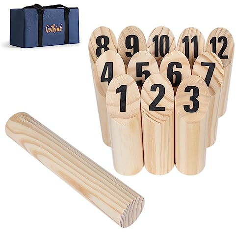 Wooden Throwing Game Set, 12 Numbered Block Tossing Game with Wooden Box or Carry Bag, Yard Games Outdoor Backyard Game for Kids Adults Family, Floor Games for School Field Day Lawn Beach Park