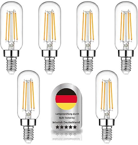 Wenscha E14 Kerze T25 LED Lampe, 6er 4W E14 Glühbirne Warmweiß 2700K 450Lumen ersetzt 40W Halogenlampe, E14 Leuchtmittel Birne E14 Filament Fadenlampe Glas, AC 220V-240V, nicht dimmbar