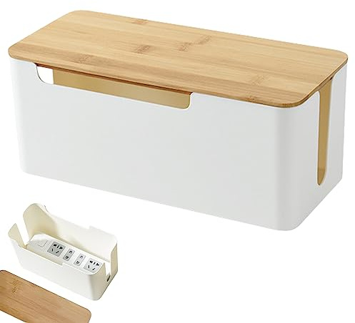 Kabelbox plast, kabelhanteringslåda skrivbord, kabelorganisatör med trälock, kabelhanteringslåda vit stor, för att dölja TV dator router kabel uttag