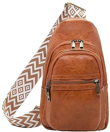 Long Keeper Bolso de Pecho Cuero Mujer Hombre Mochila Bandolera Pequeña Cuero Sintetico Bolsa de Viaje Sling Bag para Senderismo Viaje Outdoor
