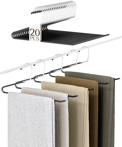 MORALVE Metal Trousers Hangers Non-Slip – 20 Pack with Open-End Design | Space Saving Hangers for Jeans, Slacks, and Scarves - Durable Closet Organizers with Large Hooks for Easy Hanging (Black)