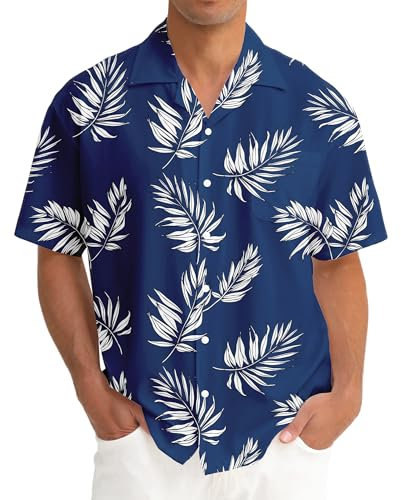 Herren Hawaiihemd Kurzarm Sommer Strand Tropical Button Down Hemd, #Hw024-monstera Schwarz, S