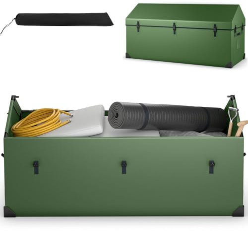 TANGZON 658L Outdoor Garden Storage Box, 150 x 69 x 77 cm All-Weather Tarpaulin Deck Box with Practical Handle, Ventilated Window & Corner Protector, Waterproof Patio Furniture Utility Chest Container