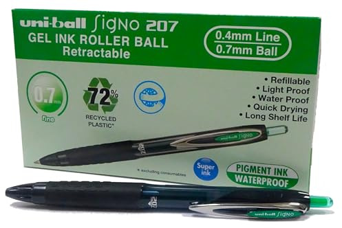 Uni-Ball Rollerball Gel Ink Signo UMN-207E Green 0.7mm Box 12 pcs