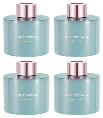 sourcing map 4pcs Empty Glass Diffuser Bottle 140ml/4.7oz Refillable Fragrance Accessories Aromatherapy Jar Container for Replacement Reed Diffuser DIY Home Bathroom Blue with Gold Tone Cap