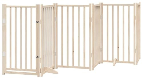 vidaXL Barrière pour Chiens avec Porte 6 Panneaux Bois de Sapin Massif, barrière de sécurité pour Animaux de Compagnie, barrière pour Chien pour escaliers, barrière pour Chiots pour escaliers