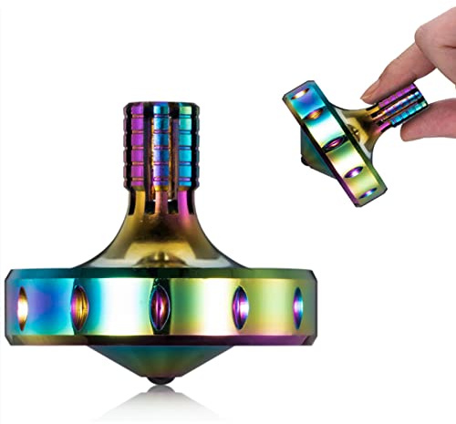 Trottola in Metallo di Precisione, Perfettamente Bilanciata, Rotazione Liscio, Tempo di Rotazione Lungo, Facilmente Oltre 10 Minuti, Giocattolo EDC Portatile (L/Iridescente)