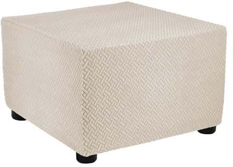 sourcing map Housse de pouf carrée en sergé extensible avec élastique pour repose-pieds, salon, chambre à coucher, longueur 57 à 70 cm, taille M, beige
