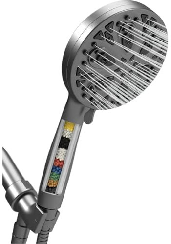 LSNNMU Soffione Doccia Soffione Bagno filtrato con Tubo Soffioni Bagno ad Alta Pressione con Filtro Tubo e Staffa in Acciaio Inossidabile da 6 Piedi, con Getto di Potenza Integrato(Gray)