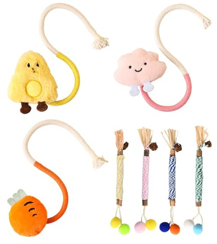 Ziyonix 7 Piezas Juguetes con Hierba para Gatos y Gatitos, Cuerda para Masticar Gato, Juguetes de Natural Silvervine Gatos, Juguete Interactivos para Gato para Limpiar Dientes y Liberar Estrés