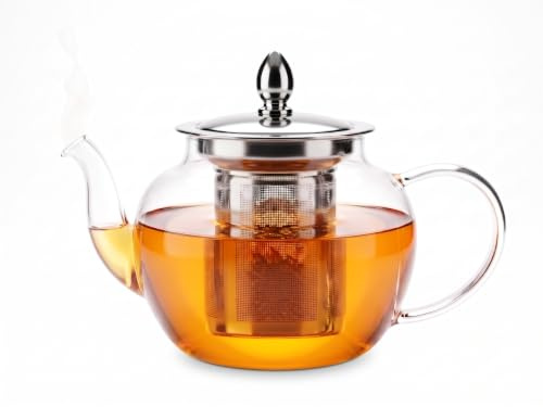 PluieSoleil Glass Teapot with Infuser, Tea Pot Strainer for Loose Tea Leaf, Large Teapot Set, Removable Mesh Filter