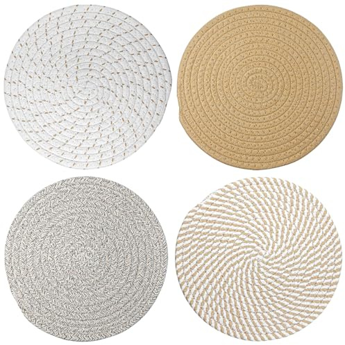 Hevysuo Juego de 4 Salvamanteles Algodón,Resistente Calor,Posavasos Absorbentes Algodón,Manteles Individuales Redondos 20 cm para Cocina,Cuencos,Ollas y Sartenes(Beige,Marrón,Marrónclaro,Marrónoscuro)