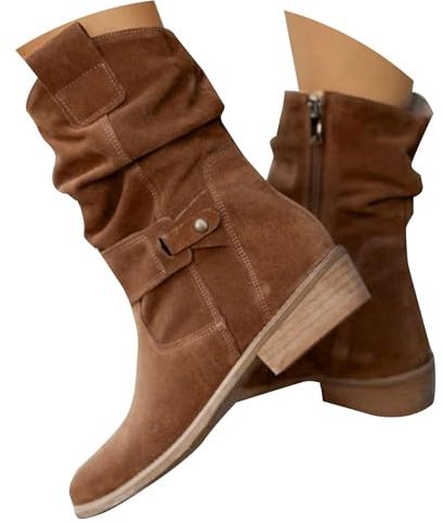 Botas de vaquero para mujer, de invierno, elegantes, clásicas, cálidas, de ante, marrón, 44 EU