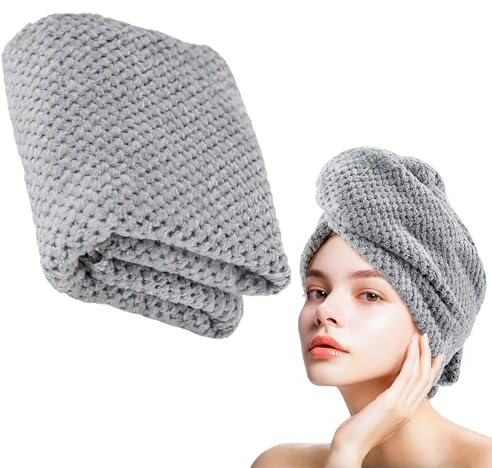 Extra Large Hair Turban Wrap for Women - Super Absorbent Microfiber Quick Dry Hair Towel for Long Curly Hair (Gray)