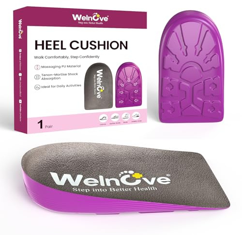 Heel Lift Inserts for Shock Absorption - Welnove 1/2 Inch Heel Cups for Plantar Fasciitis, Achilles Tendonitis, Height Increase, Support, Non Slip, Pain Relief - Heel Cushion Insoles (M, 1 Pair)
