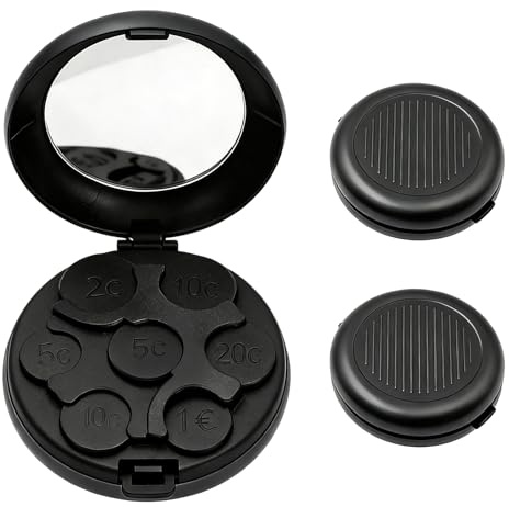 LIULINY 2 Pcs Etui Pièces en Euros, Monnayeur Pièces Euro avec Miroir Noir | Boîte à Monnaie Portable 7 Compartiments, pour Voyages, Hommes et Femmes, 2 Euros à 2 Cent
