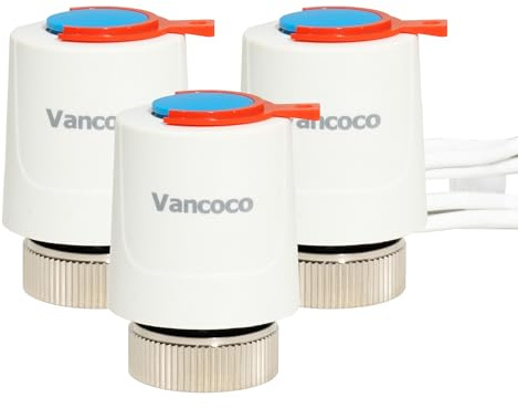 VANCOCO 3 st. Ställdonsdrivning, golvvärme, 230 V, M30 x 1,5 NC, kontinuerligt stängd, termisk ställmotor för golvvärme och värmekretsfördelare