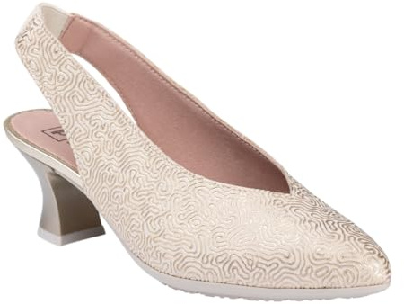 PITILLOS - Zapato de Piel con tacón Medio,Destalonado,elástico en el Tobillo,clásico,salón,Punta Fina, para: Mujer Color: Oro Talla:41