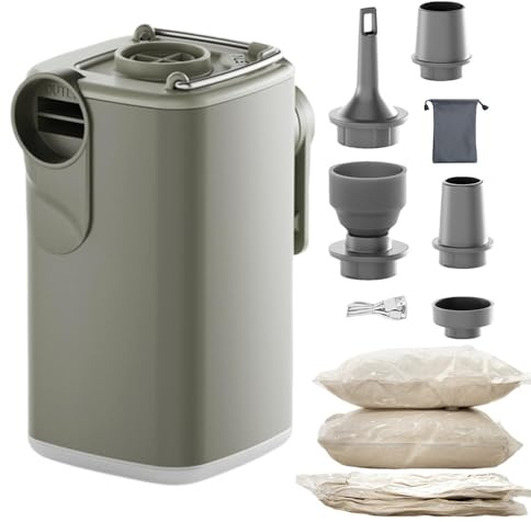 Mini luftpump, bärbar uppladdningsbar uppblåsare med campingljus och 5 munstycken | mini elektrisk luftpump – för madrass flyter hem resor sport strand väg utomhus
