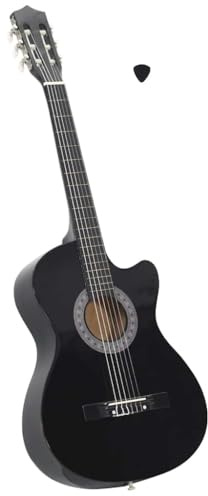 QUAHEAS Guitarra Western Cutaway de 38 pulgadas negra de madera de tilo con 6 cuerdas de nailon y metal, escala de 63 cm, diapasón para principiantes, niños, principiantes, clases de música y