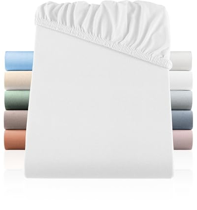 BaSaTex Bio Jersey Premium Spannbettlaken | Spennbetttuch für Wasserbetten und Boxspringbetten | 97% Baumwolle GOTS Zertifiziert + 3% Elasthan | 200x220-220x220 + 42cm Steghöhe | Farbe: Weiss