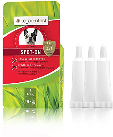 bogaprotect SPOT ON Hund - Floh und Zeckenschutz für Hunde - 4-10 kg - Zeckenmittel für Hunde - Natürlicher Zeckenschutz für Hunde - UBO0351 - Vorrat für 12 Wochen