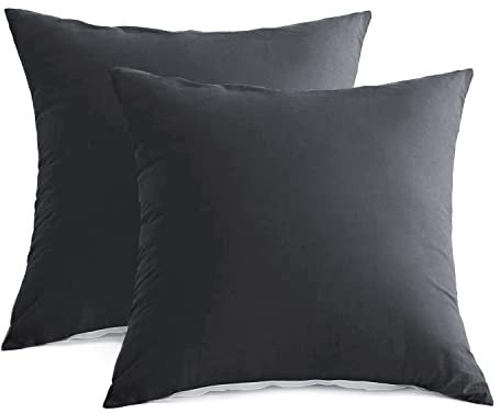 SOULFUL Kissenbezug 80x80 Baumwolle Anthrazit, Kissenbezüge 2 Teilig mit Reißverschluss, Ähnliche Textur wie Stone Washed Leinen, ÖkoTex Zertifiziert, Weich und Bequem