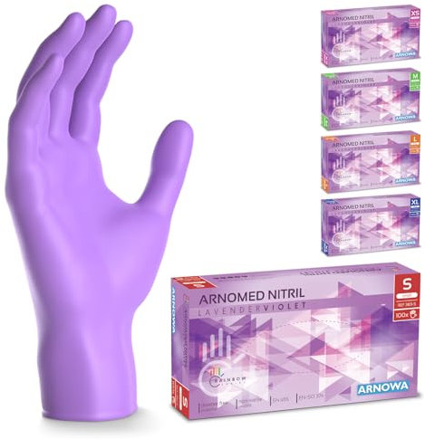 100x ARNOMED® Guanti nitrile S Viola, Guanti monouso senza polvere e lattice, Guanti plastica usa e getta dermanytril, Per cucina, pulizia casa, alimenti e tattoo XS, S, M, L, XL
