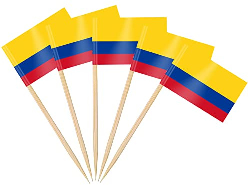 AhfuLife Palillos con Banderas de Colombia, 100 Piezas Banderas de Palillos de Dientes de Colombia para Decoraciones de Eurocopa, Cóctel, Sándwiches, Pastelería, Pastel, Frutas, Fiesta, Cupcakes