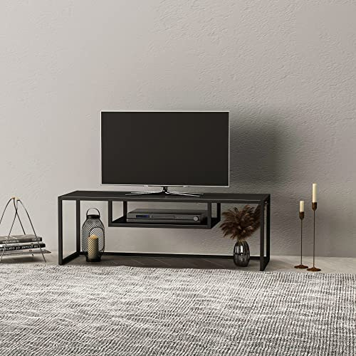 [en.casa] Mobile TV 120 cm Tavolo Porta TV Consolle Basso in Metallo con Scomparto Aperto - Nero opaco