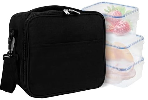 KRAMAZ Bolsa Termica Porta Alimentos, Fiambreras Comida Trabajo, Loncheras de trabajo, Nevera pequeña portatil, Impermeable, Incluye 3 Envases Herméticos de 0,5 L